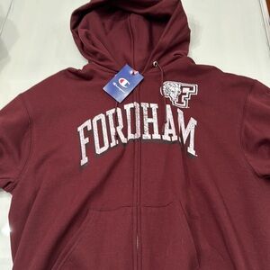 Fordham University full zip hoodie. Burgundy 
School colors